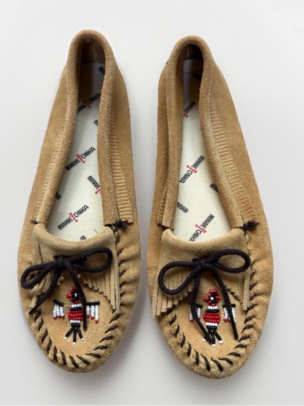 Minnetonka Tan Suede Interior Label Moccasin